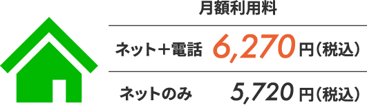 月額利用料／ネット＋電話：6,270円（税込）、ネットのみ：5,720円（税込）